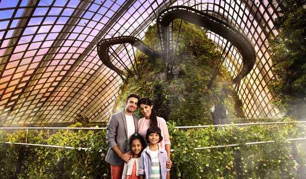 Capturing cherished moments: A picturesque family portrait amidst the stunning backdrop of Gardens By The Bay's natural beauty.